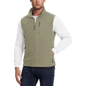 Outdoor Ventures Men’s Full-Zip Lightweight Polar Fleece Vest Outerwear with 5 Pockets Warm Winter Sleeveless Jacket Casual(Green)