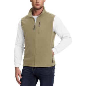 Outdoor Ventures Men’s Full-Zip Lightweight Polar Fleece Vest Outerwear with 5 Pockets Warm Winter Sleeveless Jacket Casual(Light Brown)
