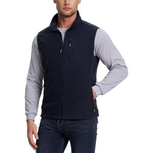 Outdoor Ventures Men’s Full-Zip Lightweight Polar Fleece Vest Outerwear with 5 Pockets Warm Winter Sleeveless Jacket Casual(Navy)