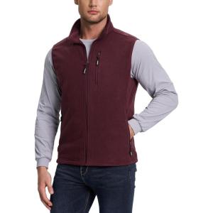 Outdoor Ventures Men’s Full-Zip Lightweight Polar Fleece Vest Outerwear with 5 Pockets Warm Winter Sleeveless Jacket Casual(Wine)