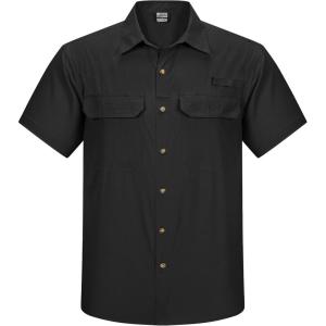 Outdoor Ventures Men’s Lightweight Short Sleeve Fishing Shirt UPF 50 Button Down Quick Dry Cooling Hiking Travel Safari Shirt(Black)