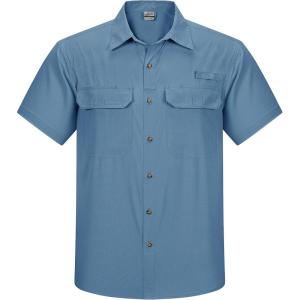 Outdoor Ventures Men’s Lightweight Short Sleeve Fishing Shirt UPF 50 Button Down Quick Dry Cooling Hiking Travel Safari Shirt(Bluestone)
