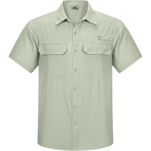 Outdoor Ventures Men’s Lightweight Short Sleeve Fishing Shirt UPF 50 Button Down Quick Dry Cooling Hiking Travel Safari Shirt(Grayish Green)