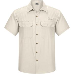 Outdoor Ventures Men’s Lightweight Short Sleeve Fishing Shirt UPF 50 Button Down Quick Dry Cooling Hiking Travel Safari Shirt(Khaki)