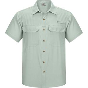 Outdoor Ventures Men’s Lightweight Short Sleeve Fishing Shirt UPF 50 Button Down Quick Dry Cooling Hiking Travel Safari Shirt(Pale Green)