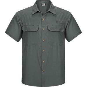 Outdoor Ventures Men’s Lightweight Short Sleeve Fishing Shirt UPF 50 Button Down Quick Dry Cooling Hiking Travel Safari Shirt(Shadow Grey)