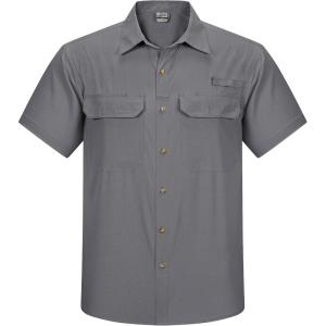 Outdoor Ventures Men’s Lightweight Short Sleeve Fishing Shirt UPF 50 Button Down Quick Dry Cooling Hiking Travel Safari Shirt(Storm Grey)