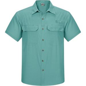 Outdoor Ventures Men’s Lightweight Short Sleeve Fishing Shirt UPF 50 Button Down Quick Dry Cooling Hiking Travel Safari Shirt(Teal)