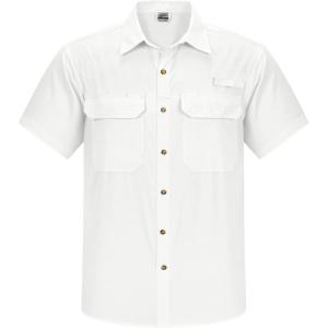 Outdoor Ventures Men’s Lightweight Short Sleeve Fishing Shirt UPF 50 Button Down Quick Dry Cooling Hiking Travel Safari Shirt(White)