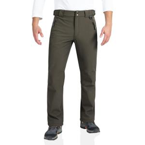 Outdoor Ventures Men’s Lite Waterproof Windproof Fleece Lined Warm Hiking Ski Snow Pants Expandable-Waist(Dark Amy Green- New)