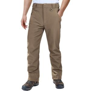 Outdoor Ventures Men’s Lite Waterproof Windproof Fleece Lined Warm Hiking Ski Snow Pants Expandable-Waist(Light Brown- High Waist)