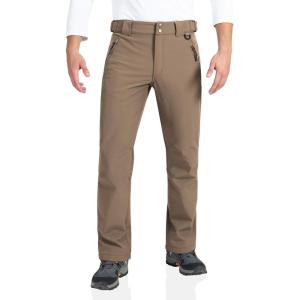 Outdoor Ventures Men’s Lite Waterproof Windproof Fleece Lined Warm Hiking Ski Snow Pants Expandable-Waist(Light Brown- Natural Waist)