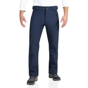 Outdoor Ventures Men’s Lite Waterproof Windproof Fleece Lined Warm Hiking Ski Snow Pants Expandable-Waist(Navy- New)