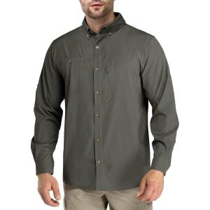 Outdoor Ventures Men’s Long Sleeve Hiking Shirt UPF 50 UV Sun Protection Shirt Cooling Quick Dry for Travel Fishing Safari(Green)