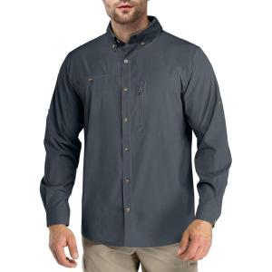 Outdoor Ventures Men’s Long Sleeve Hiking Shirt UPF 50 UV Sun Protection Shirt Cooling Quick Dry for Travel Fishing Safari(Grey)