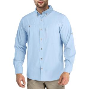Outdoor Ventures Men’s Long Sleeve Hiking Shirt UPF 50 UV Sun Protection Shirt Cooling Quick Dry for Travel Fishing Safari(Light Blue)