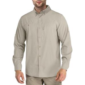 Outdoor Ventures Men’s Long Sleeve Hiking Shirt UPF 50 UV Sun Protection Shirt Cooling Quick Dry for Travel Fishing Safari(Mid Grey)