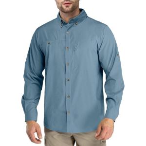 Outdoor Ventures Men’s Long Sleeve Hiking Shirt UPF 50 UV Sun Protection Shirt Cooling Quick Dry for Travel Fishing Safari(Ocean Blue)