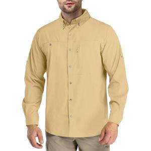 Outdoor Ventures Men’s Long Sleeve Hiking Shirt UPF 50 UV Sun Protection Shirt Cooling Quick Dry for Travel Fishing Safari(Sandy Brown)