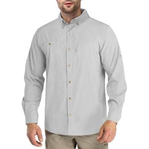Outdoor Ventures Men’s Long Sleeve Hiking Shirt UPF 50 UV Sun Protection Shirt Cooling Quick Dry for Travel Fishing Safari(Silver Grey)