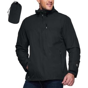 Outdoor Ventures Men’s Packable Rain Jacket Waterproof Lightweight Raincoat with Hood Windproof Cycling Jackets(Black)
