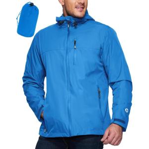 Outdoor Ventures Men’s Packable Rain Jacket Waterproof Lightweight Raincoat with Hood Windproof Cycling Jackets(Bright Blue)