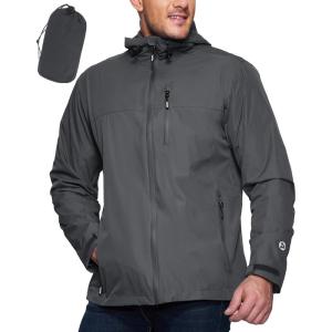 Outdoor Ventures Men’s Packable Rain Jacket Waterproof Lightweight Raincoat with Hood Windproof Cycling Jackets(Grey)
