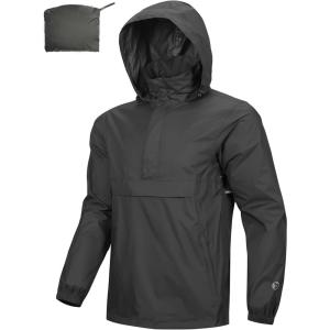 Outdoor Ventures Men’s Rain Jacket Waterproof Lightweight Packable Rain Pullover for Hiking Golf Running(Black)