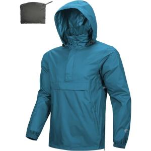 Outdoor Ventures Men’s Rain Jacket Waterproof Lightweight Packable Rain Pullover for Hiking Golf Running(Blue)