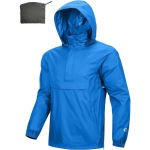 Outdoor Ventures Men’s Rain Jacket Waterproof Lightweight Packable Rain Pullover for Hiking Golf Running(Bright Blue)
