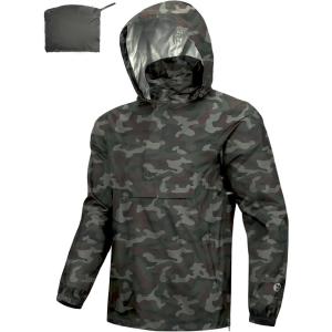 Outdoor Ventures Men’s Rain Jacket Waterproof Lightweight Packable Rain Pullover for Hiking Golf Running(Camouflage)
