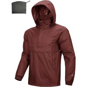 Outdoor Ventures Men’s Rain Jacket Waterproof Lightweight Packable Rain Pullover for Hiking Golf Running(Dark Red)