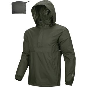 Outdoor Ventures Men’s Rain Jacket Waterproof Lightweight Packable Rain Pullover for Hiking Golf Running(Green)