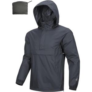 Outdoor Ventures Men’s Rain Jacket Waterproof Lightweight Packable Rain Pullover for Hiking Golf Running(Grey)