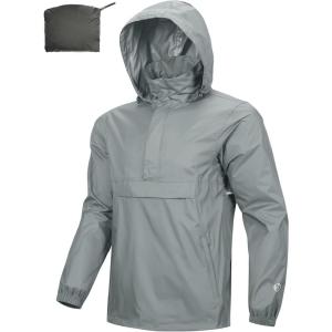 Outdoor Ventures Men’s Rain Jacket Waterproof Lightweight Packable Rain Pullover for Hiking Golf Running(Light Grey)