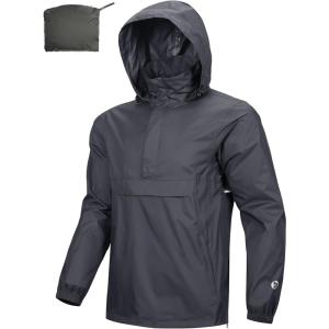 Outdoor Ventures Men’s Rain Jacket Waterproof Lightweight Packable Rain Pullover for Hiking Golf Running(Mid Grey)
