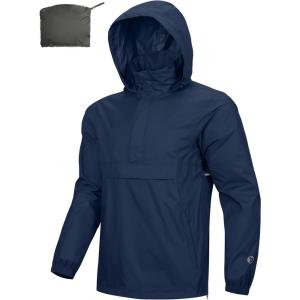 Outdoor Ventures Men’s Rain Jacket Waterproof Lightweight Packable Rain Pullover for Hiking Golf Running(Navy Blue)