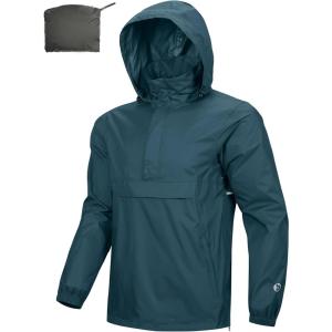 Outdoor Ventures Men’s Rain Jacket Waterproof Lightweight Packable Rain Pullover for Hiking Golf Running(Night Blue)