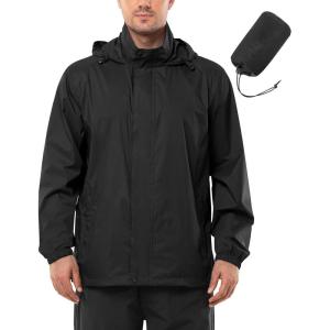 Outdoor Ventures Men’s Rain Jacket Waterproof Lightweight Packable Rain Shell Raincoat with Hood for Golf Hiking Travel(Black)