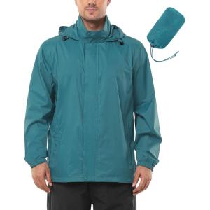 Outdoor Ventures Men’s Rain Jacket Waterproof Lightweight Packable Rain Shell Raincoat with Hood for Golf Hiking Travel(Cadet Blue)