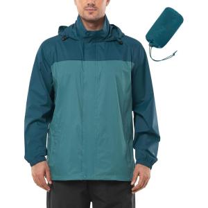 Outdoor Ventures Men’s Rain Jacket Waterproof Lightweight Packable Rain Shell Raincoat with Hood for Golf Hiking Travel(Cadet Blue/Night Blue)