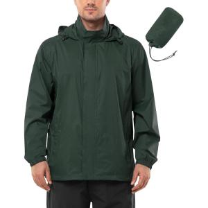 Outdoor Ventures Men’s Rain Jacket Waterproof Lightweight Packable Rain Shell Raincoat with Hood for Golf Hiking Travel(Dark Green)