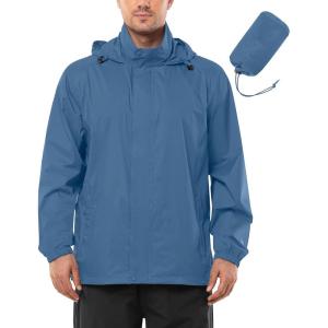 Outdoor Ventures Men’s Rain Jacket Waterproof Lightweight Packable Rain Shell Raincoat with Hood for Golf Hiking Travel(Glass Blue)