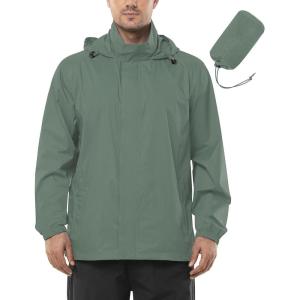 Outdoor Ventures Men’s Rain Jacket Waterproof Lightweight Packable Rain Shell Raincoat with Hood for Golf Hiking Travel(Green Gray)