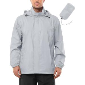 Outdoor Ventures Men’s Rain Jacket Waterproof Lightweight Packable Rain Shell Raincoat with Hood for Golf Hiking Travel(Ivory)