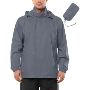 Outdoor Ventures Men’s Rain Jacket Waterproof Lightweight Packable Rain Shell Raincoat with Hood for Golf Hiking Travel(Light Gray)