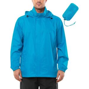 Outdoor Ventures Men’s Rain Jacket Waterproof Lightweight Packable Rain Shell Raincoat with Hood for Golf Hiking Travel(Lightsky Blue)