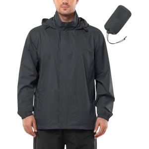 Outdoor Ventures Men’s Rain Jacket Waterproof Lightweight Packable Rain Shell Raincoat with Hood for Golf Hiking Travel(Mid Grey)