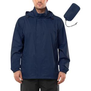 Outdoor Ventures Men’s Rain Jacket Waterproof Lightweight Packable Rain Shell Raincoat with Hood for Golf Hiking Travel(Navy Blue)