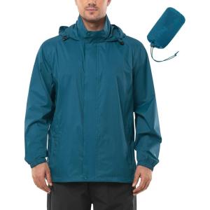 Outdoor Ventures Men’s Rain Jacket Waterproof Lightweight Packable Rain Shell Raincoat with Hood for Golf Hiking Travel(Night Blue)